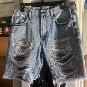 American Eagle Outfitters Light Blue Distressed Jean Shorts